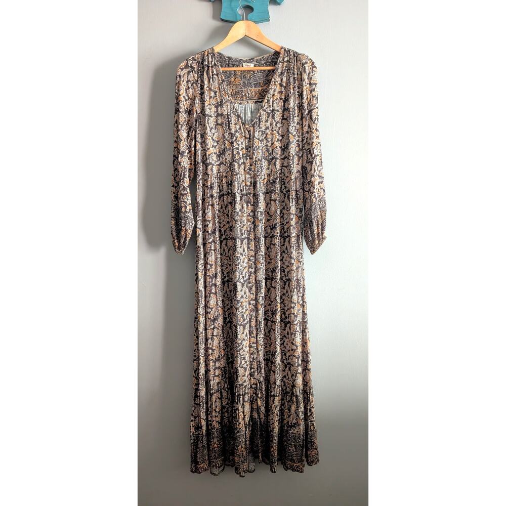 Faherty Toluca Floral Tiered Maxi Boho Chic Festival Dress Bordeax Cottagecore